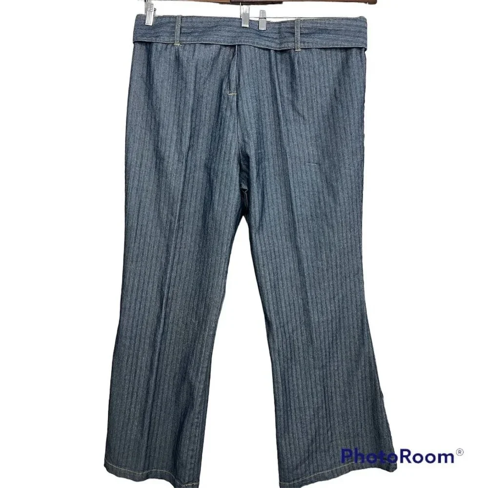 Vintage 90s Y2K Women Denim Pants Set Jacket Pants Belt Flared Wide Leg 4X‎